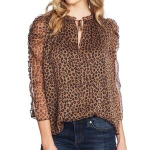 CeCe | Leopard Print Ruffle Sleeve Blouse | Spicewood Brown Animal Print | XL